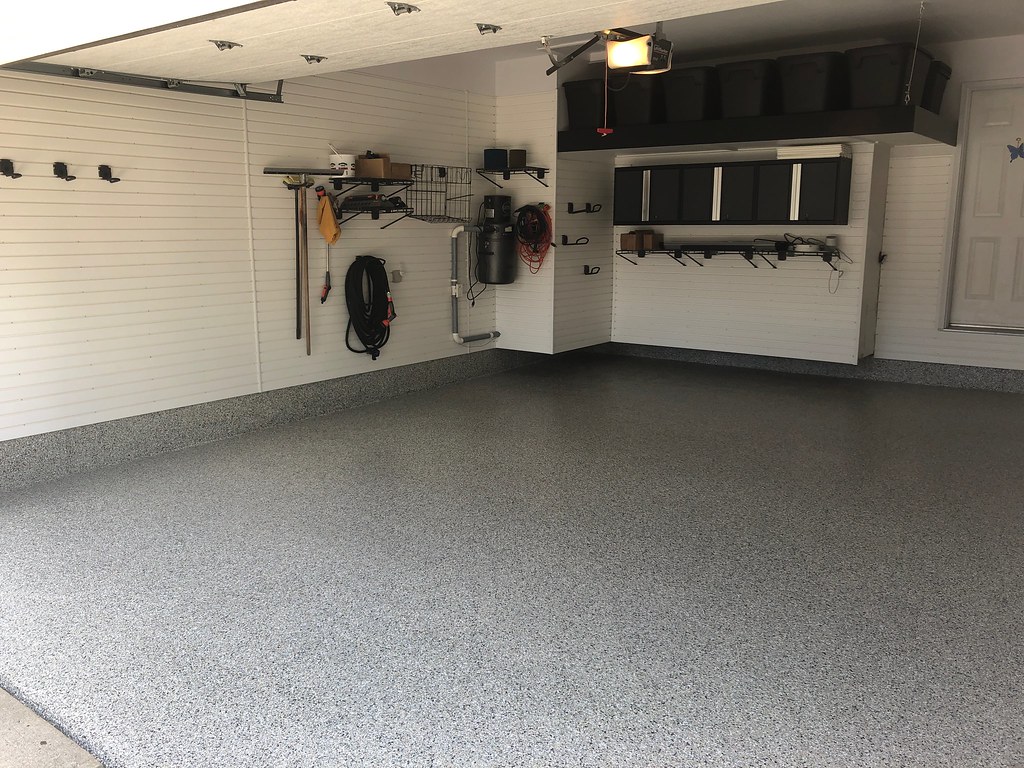 Finished epoxy flake garage floor in Anchorage, AK
